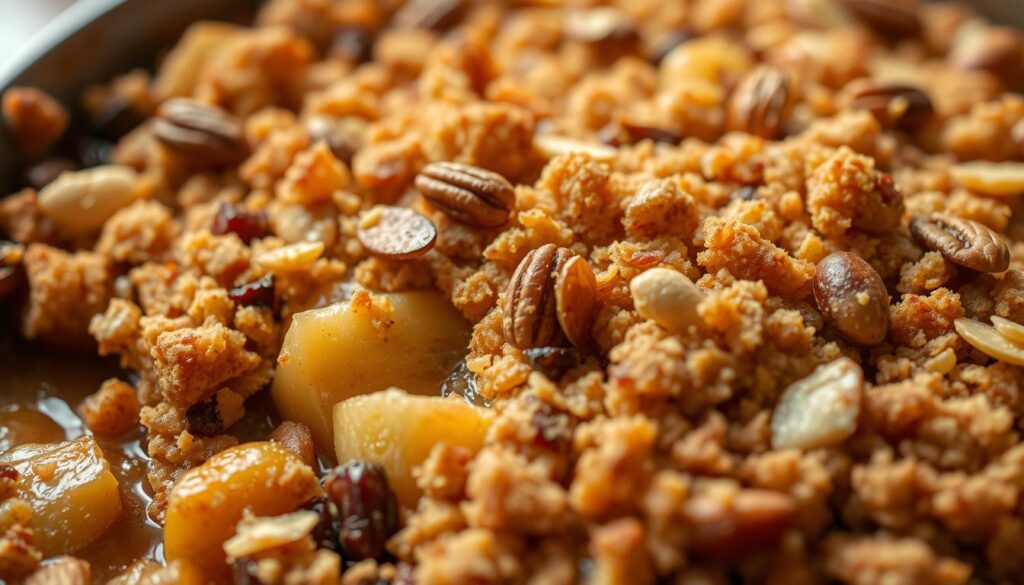 Apfel-Crumble mit Nüssen und Trockenfrüchten